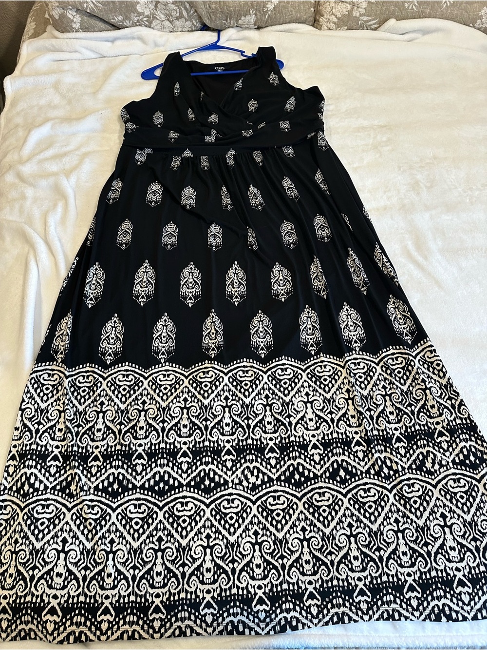 Chaps Black and White Printed Maxi Dress